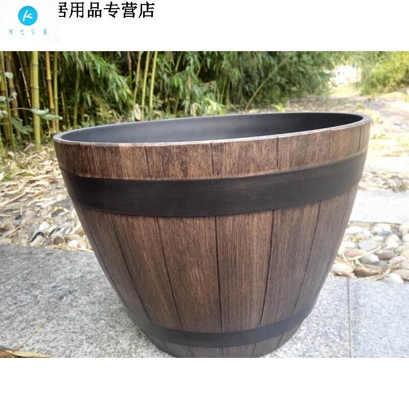 18新款时尚花盆塑料荷花盆塑料花盆睡莲盆碗莲盆铜钱盆大花盆仿木花盆绿植盆栽净化空气20.5寸啤酒桶无孔大