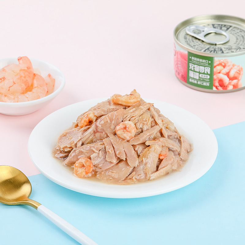 顽皮Happy100宠物零食 猫罐 金枪鱼 虾仁鱼配方浓汤型80g*12