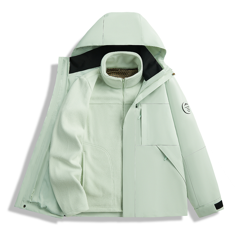 渔人船长冬季户外情侣款冲锋衣男女三合一防风可拆卸连帽两件套高清大图