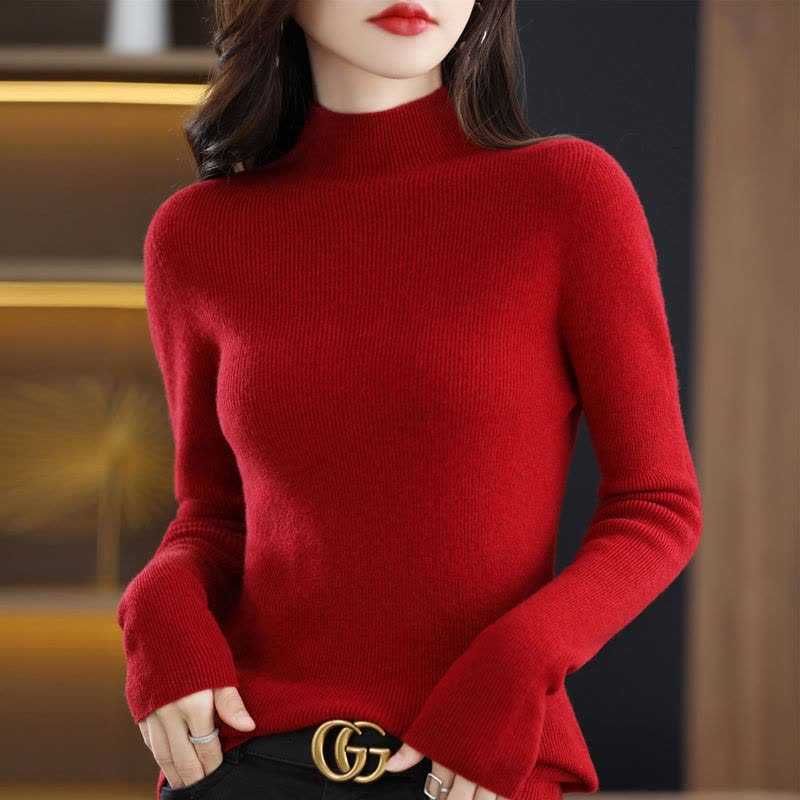 半高领羊绒衫女100纯毛衣女内搭毛衣短款春秋2024年新款百搭针织打底衫春秋针织上衣服打底衫春秋内搭大码显瘦洋气打底衫女图片