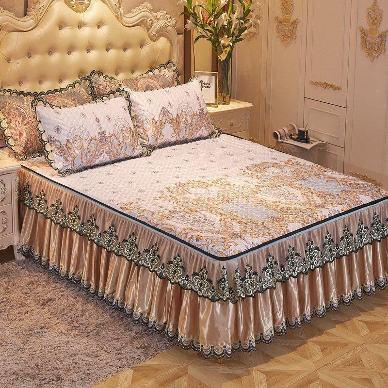 家柏饰(CORATED)床裙款冰丝凉席三件套夏季1.8m可水洗机洗折叠空调席1.5米2软席子 皇家风范-MY 1.5m（5英尺）床