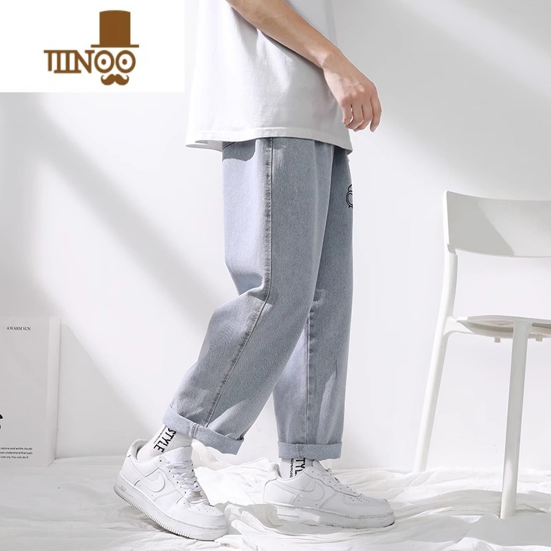 YANXU牛仔裤男士潮牌宽松直筒休闲九分男生夏季薄款阔腿长裤子男款高清大图