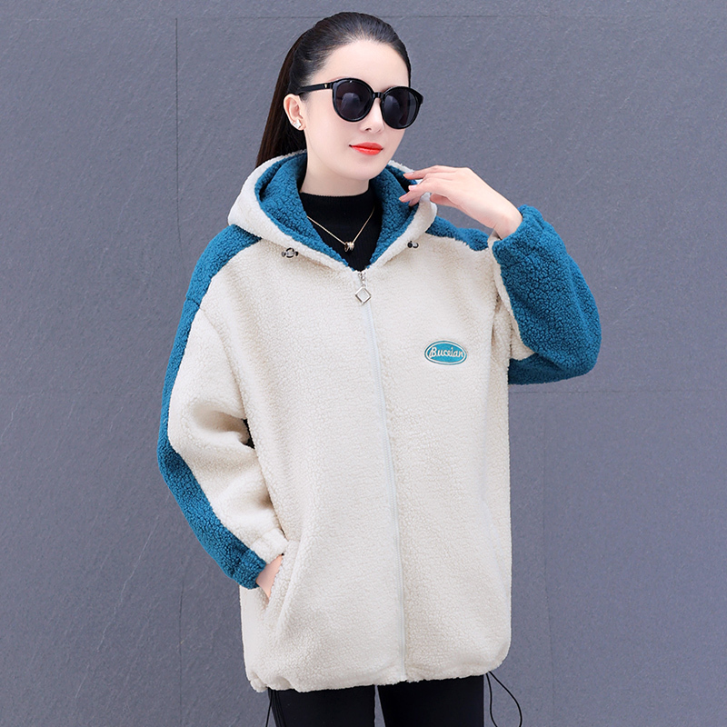 均妮颗粒摇粒绒卫衣外套女秋冬加绒加厚宽松连帽百搭妈妈休闲运动上衣