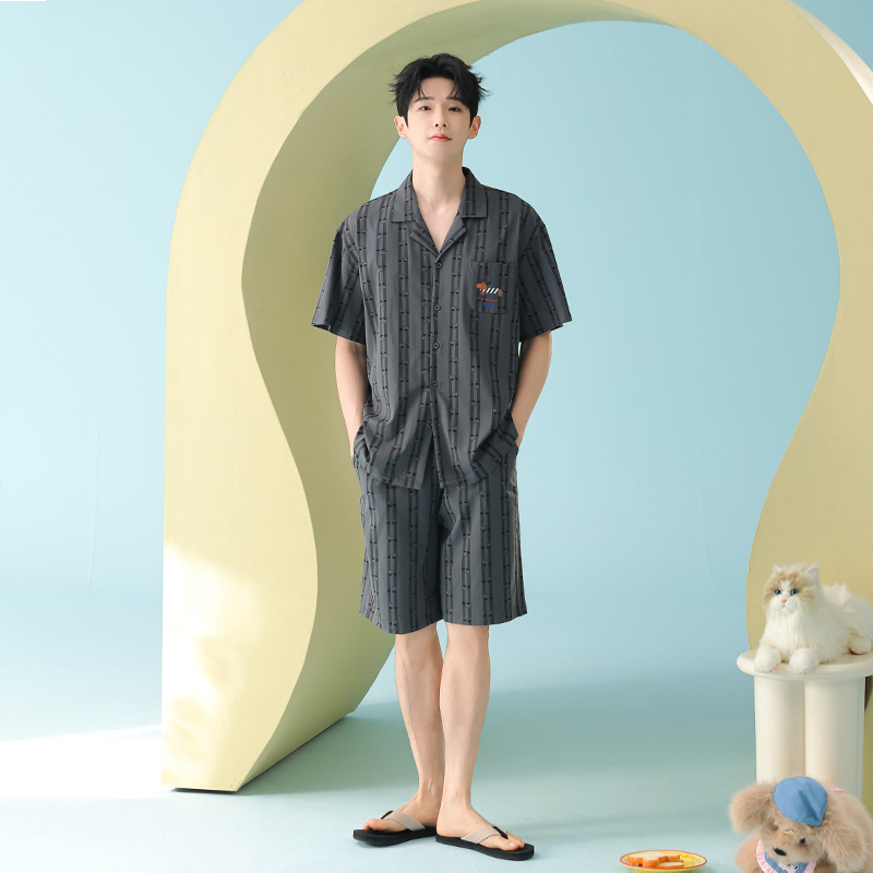 米奇喵【抗菌新疆棉】慵懒松弛风睡衣套装拉架棉夏季男士纯棉家居服 慵懒松弛风睡衣 颜色尺码备注