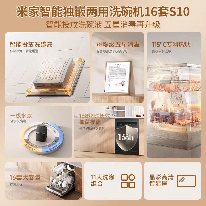 小米(MI)米家智能独嵌两用洗碗机16套 S10家用独嵌两用自动开关门烘干智能投放洗高清大图