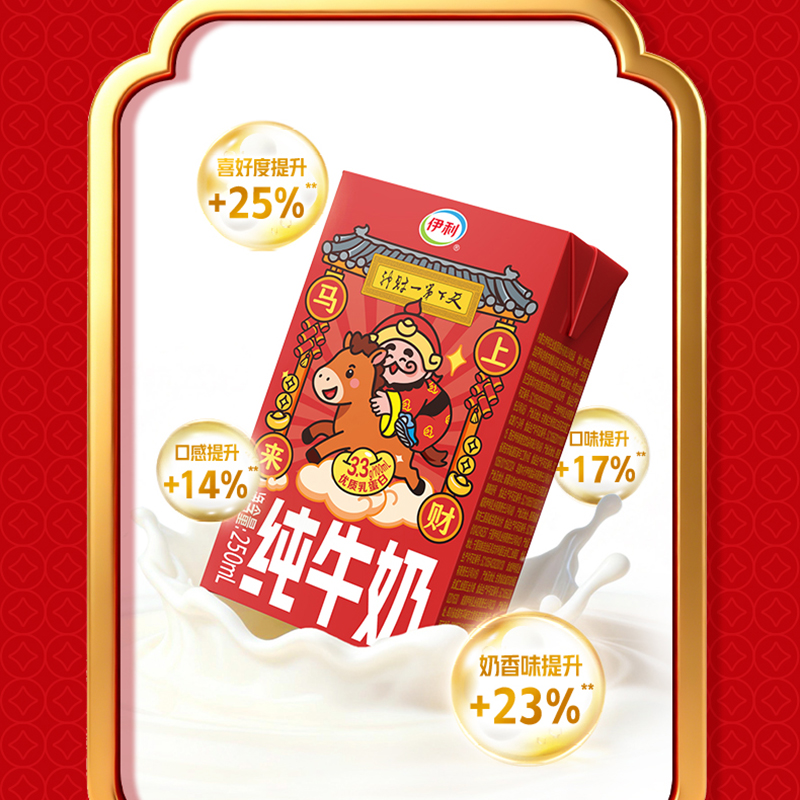 [新春财神包装][1月生产]伊利 纯牛奶250ml*21盒/箱 全脂牛奶 优质乳蛋白 早餐伴侣 礼盒装高清大图