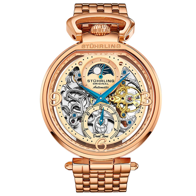 stuhrling施图灵男士手表modena男士自动上链双时区镂空腕表机械表