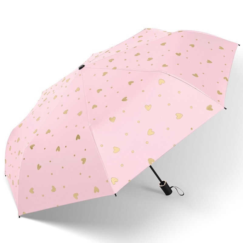美度(MAYDU)烫金爱心遮阳伞黑胶防晒防紫外线晴雨两用三折伞M3101仲夏粉高清大图