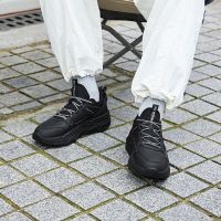 361°男鞋运动鞋纯黑色革面防泼水老爹鞋男士轻便休闲鞋子