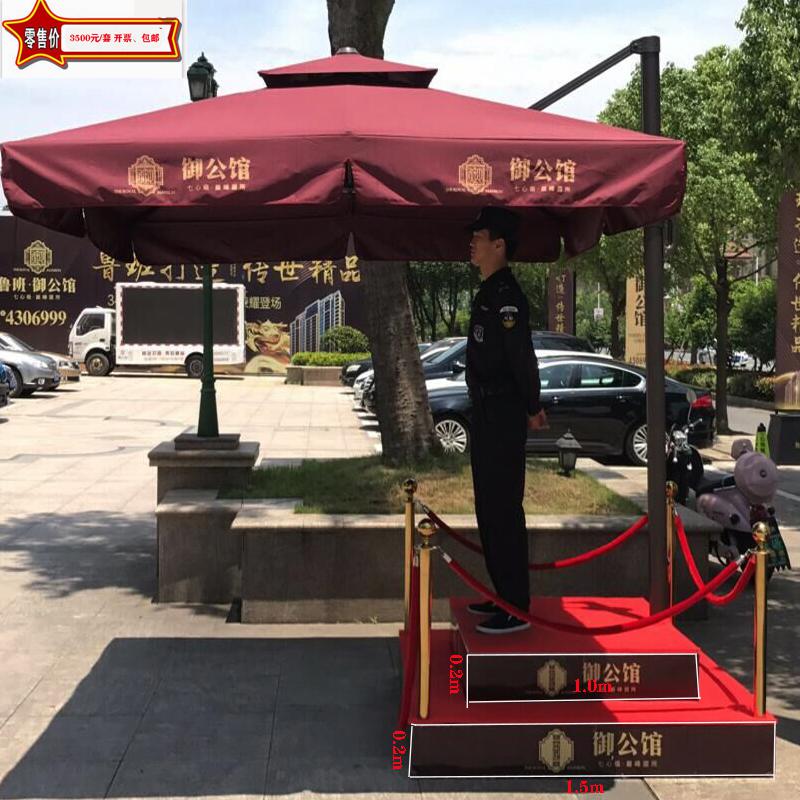 家柏饰(CORATED)保安岗亭遮阳伞保安亭站岗台楼盘形象岗亭双层不锈钢站岗台太阳伞高清大图