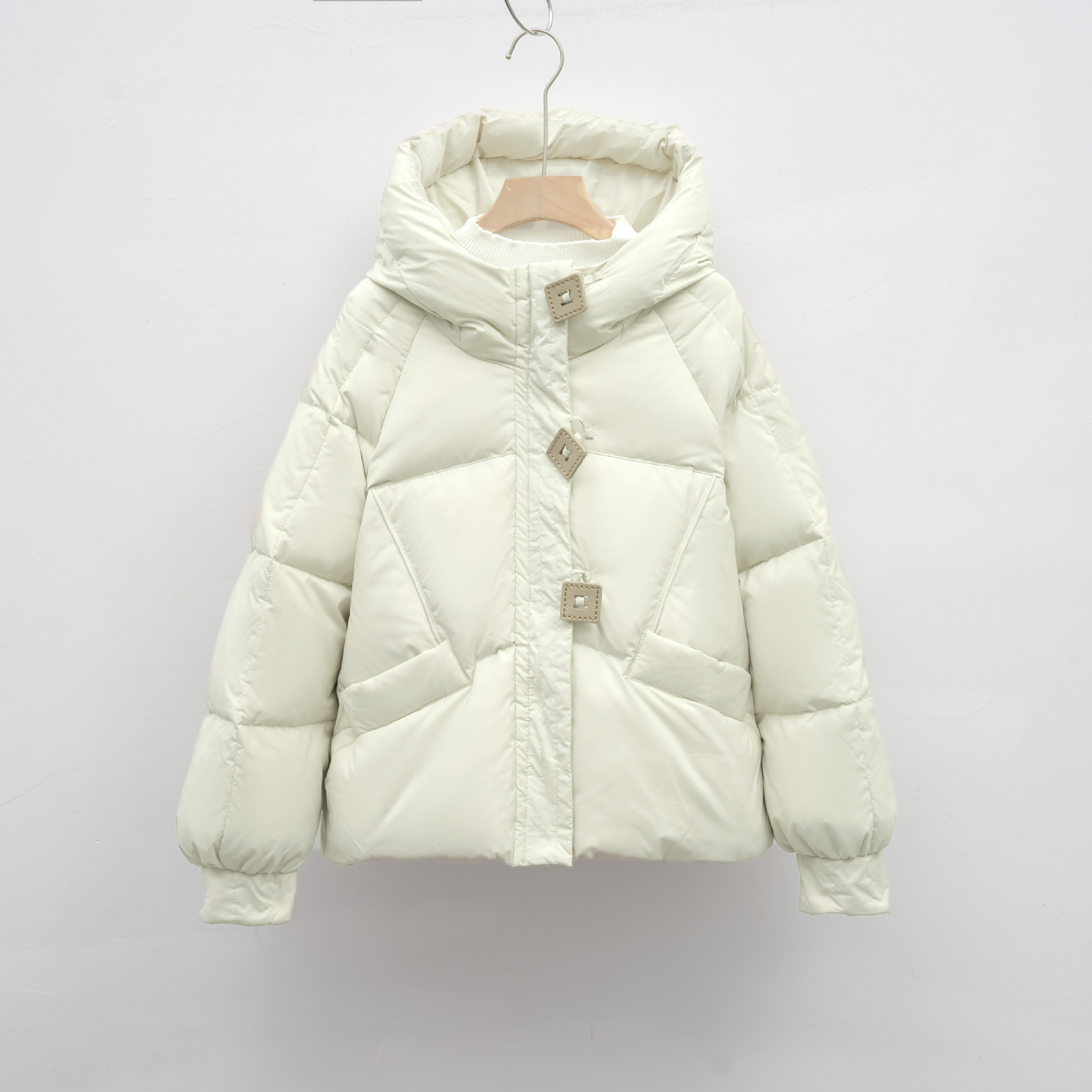 冬季新款韩版糖方扣羽绒服宽松学生小个子连帽面包服外套 奶绿 S