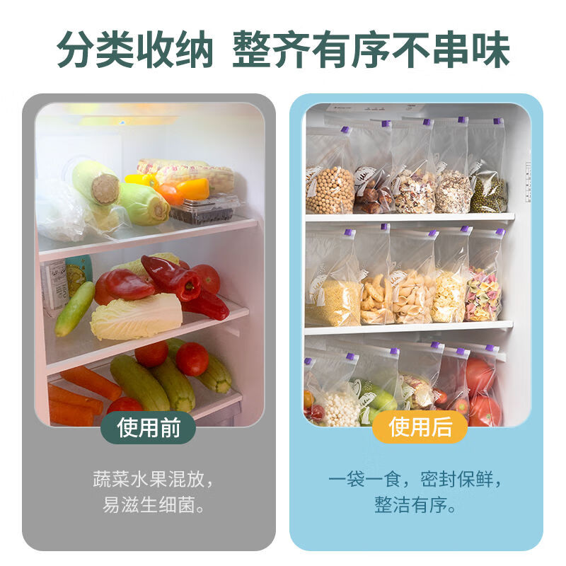 茶花(CHAHUA)家用食品密封袋收纳分装双筋密实袋冷冻透明保鲜袋大号3盒装高清大图