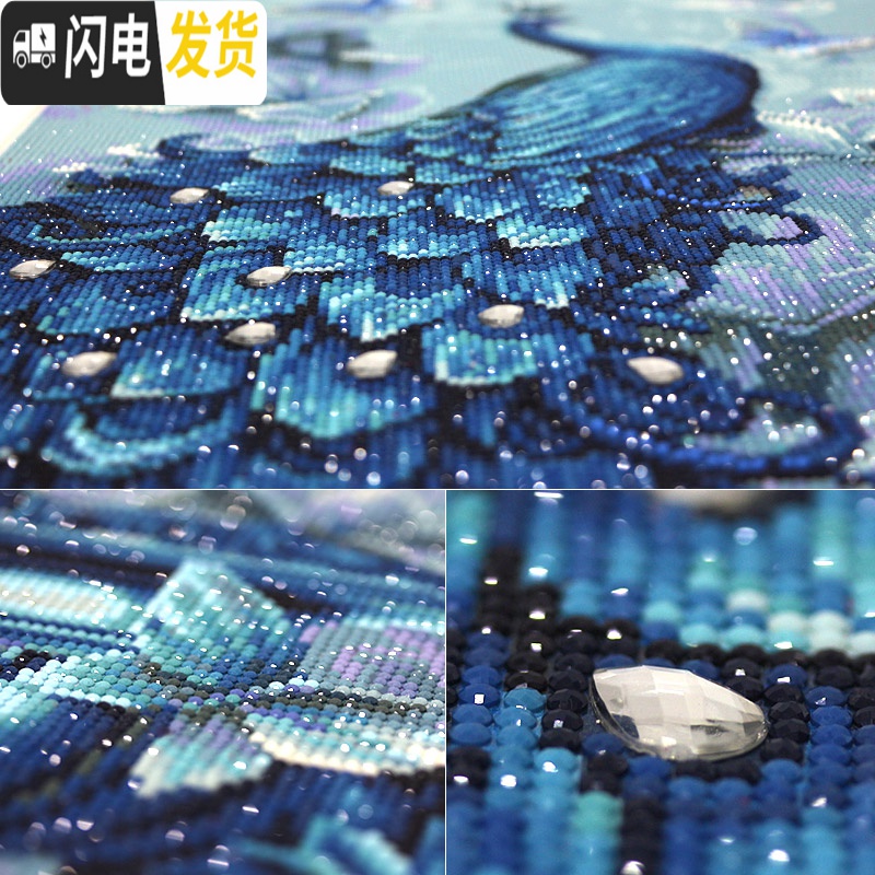三维工匠2019年新款5d异形钻石画满钻带框客厅三联画孔雀十字绣自己手 玉兰孔雀三联满钻[210*93厘米]送工具包2套高清大图