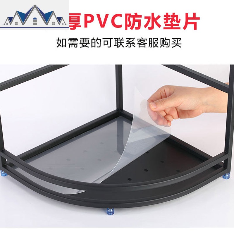 不锈钢厨房置物架转角拐角三角架调味料刀架免打孔壁挂落地黑色 三维工匠高清大图
