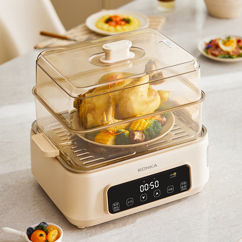 康佳(KONKA)KDZL-1555E电蒸锅 14L双层大容量便携加水 家用多功能电蒸箱不锈钢蒸片多用途蒸包子蒸螃蟹锅高清大图