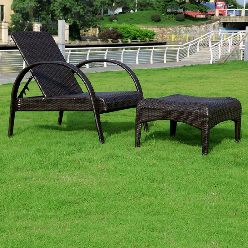 森美人户外阳台躺床藤椅藤编躺椅花园别墅阳光房沙滩躺椅游泳池躺床折叠 躺椅+脚踏