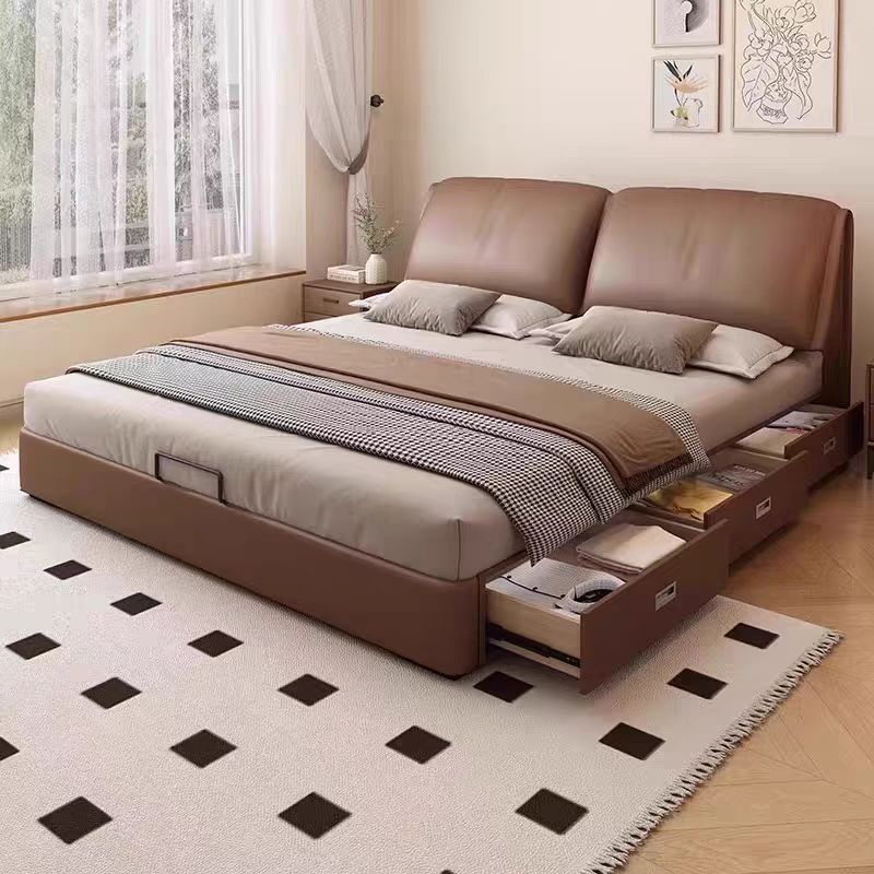 大象耳朵多功能真皮床家用小户型简约时尚双人床主卧室储物网红婚床高清大图