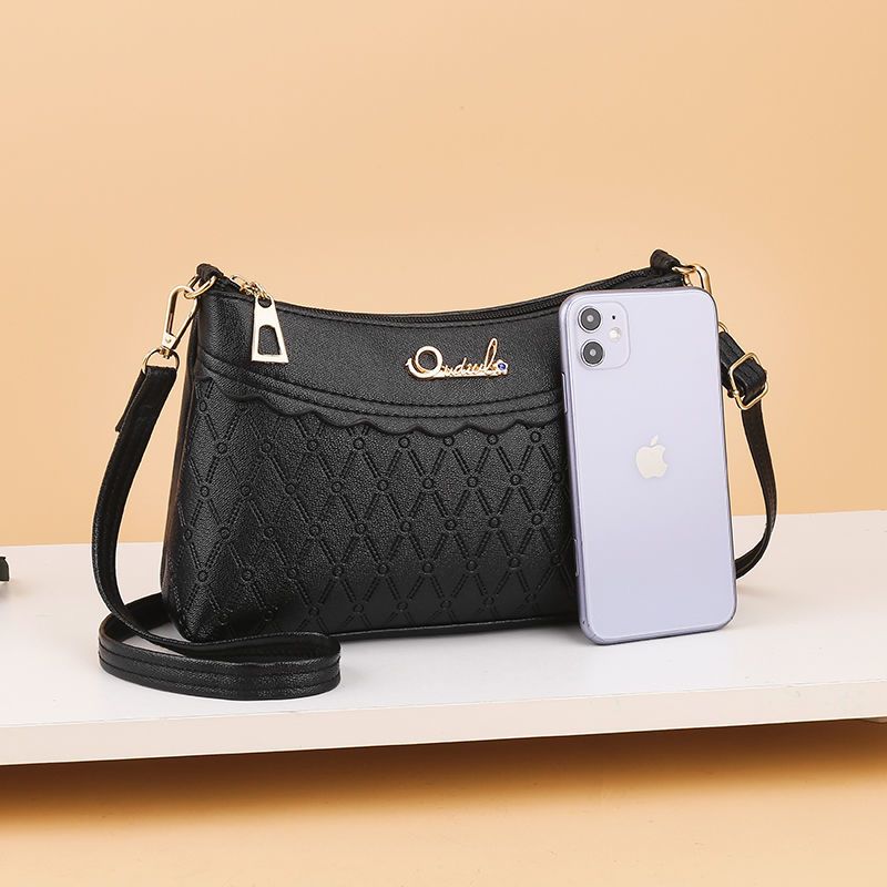 小包包女包斜挎包女士包包韩版百搭单肩包中年女士皮包妈妈挎包黑色