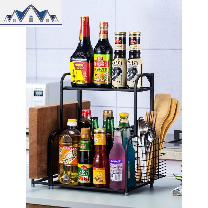 双层厨房置物架多功能收纳架调味料架砧板刀架厨房用品落地壁挂架_9_232高清大图