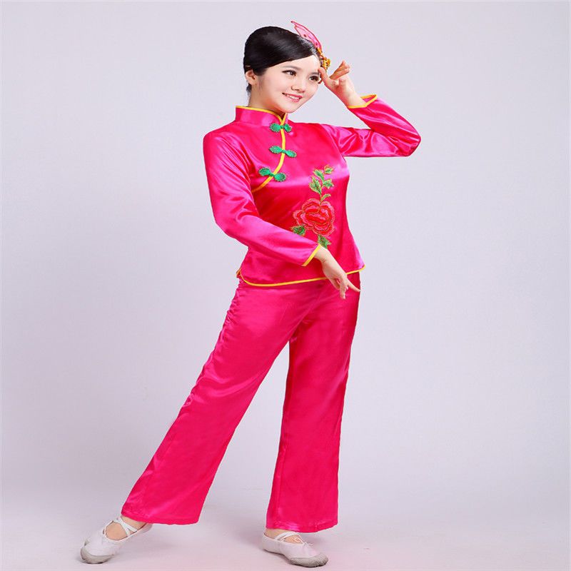 新款大妈秧歌服腰鼓舞扇子舞蹈服装演出服装女成人中老年广场舞服红色