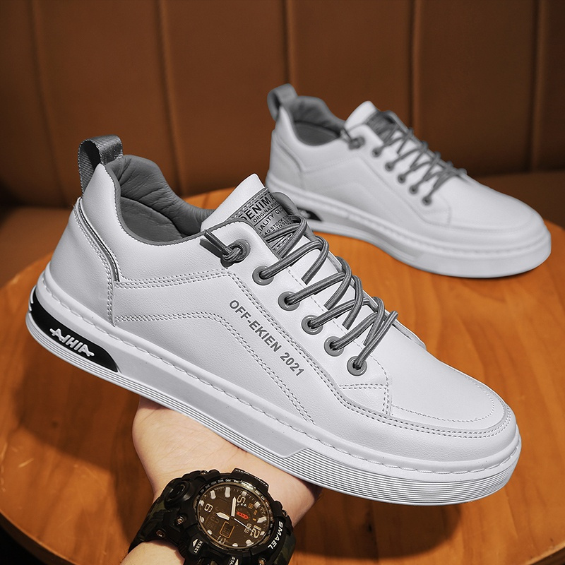 枫述男鞋春季百搭休闲皮鞋男士韩版一脚蹬小白平板鞋潮鞋