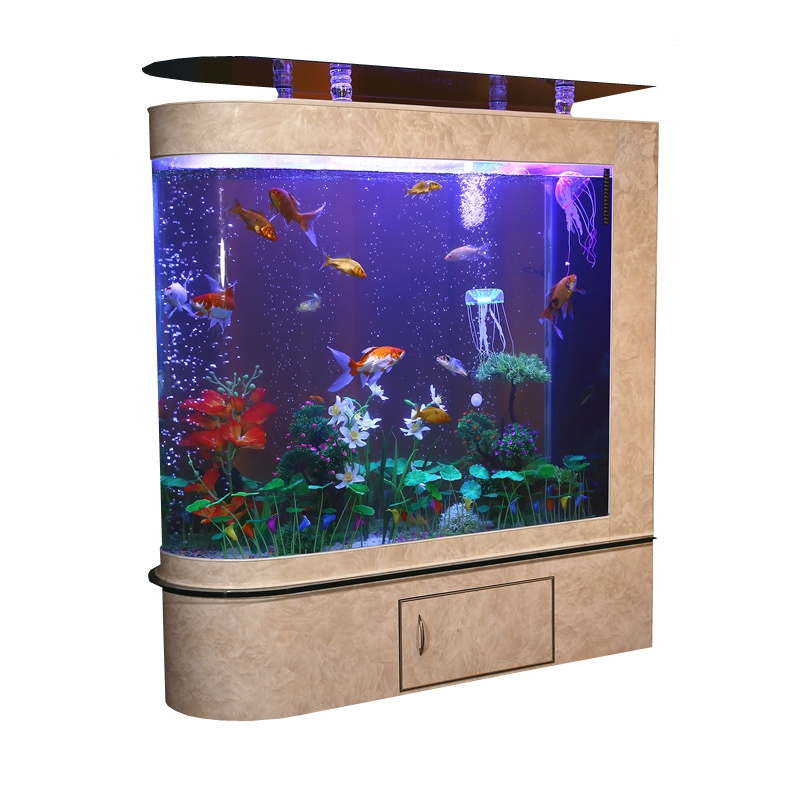 子弹头鱼缸弧型玻璃鱼缸水族箱隔断可定制底滤鱼缸生态免换水