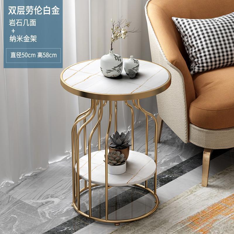 森美人北欧大理石边几角几阳台小茶几边角柜客厅沙发双层边柜床头柜轻奢 新品岩石白金（纳米金架双层）
