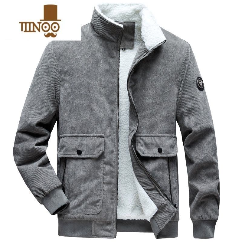 YANXU冬季男士外套棉衣加绒加厚羔绒立毛领男装棉袄夹克宽松运动上衣图片