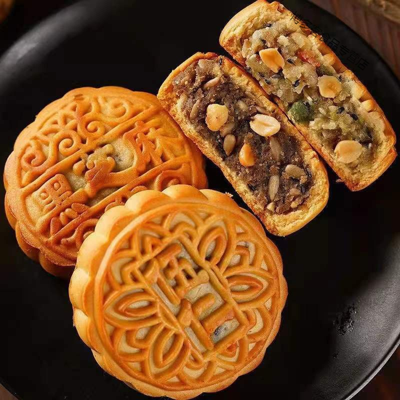 广式月饼五仁黑芝麻酥皮果仁传统手工老式正宗零食糕点礼盒装500g