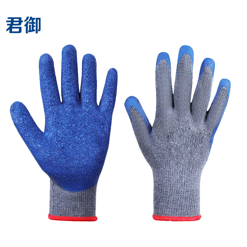 君御 7112纱线皱纹挂胶手套 灰纱蓝 均码 12副