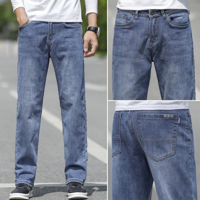 金盾(KIN DON)冬季厚款新款牛仔裤男潮流宽松直筒潮牌弹力纯黑色大码男士冬天长裤子42码44码图片