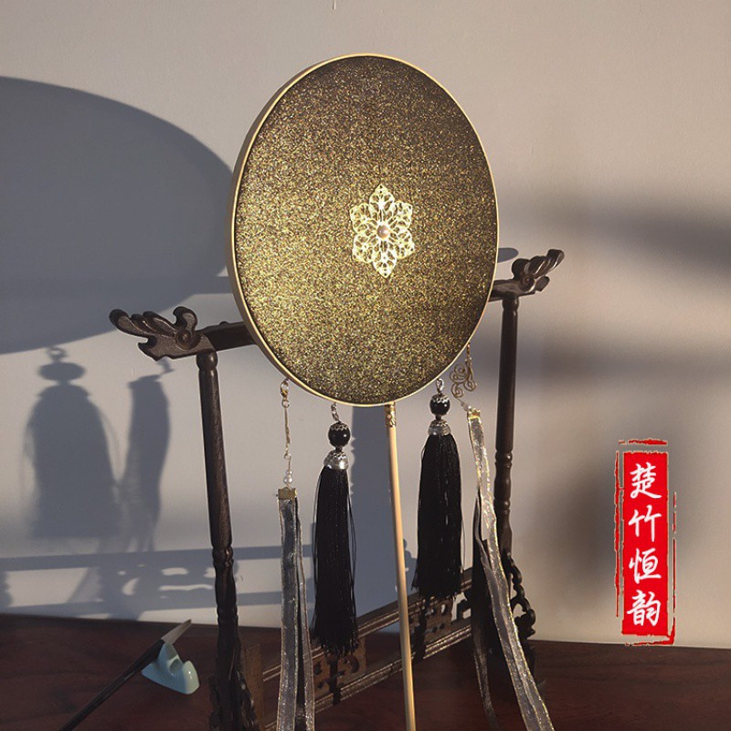 长柄古风扇子女团扇古典汉服宫扇圆扇舞蹈婚扇烫金带流苏成品喜扇 三维工匠 [成品]红色烫金C款[含挂饰送流苏]