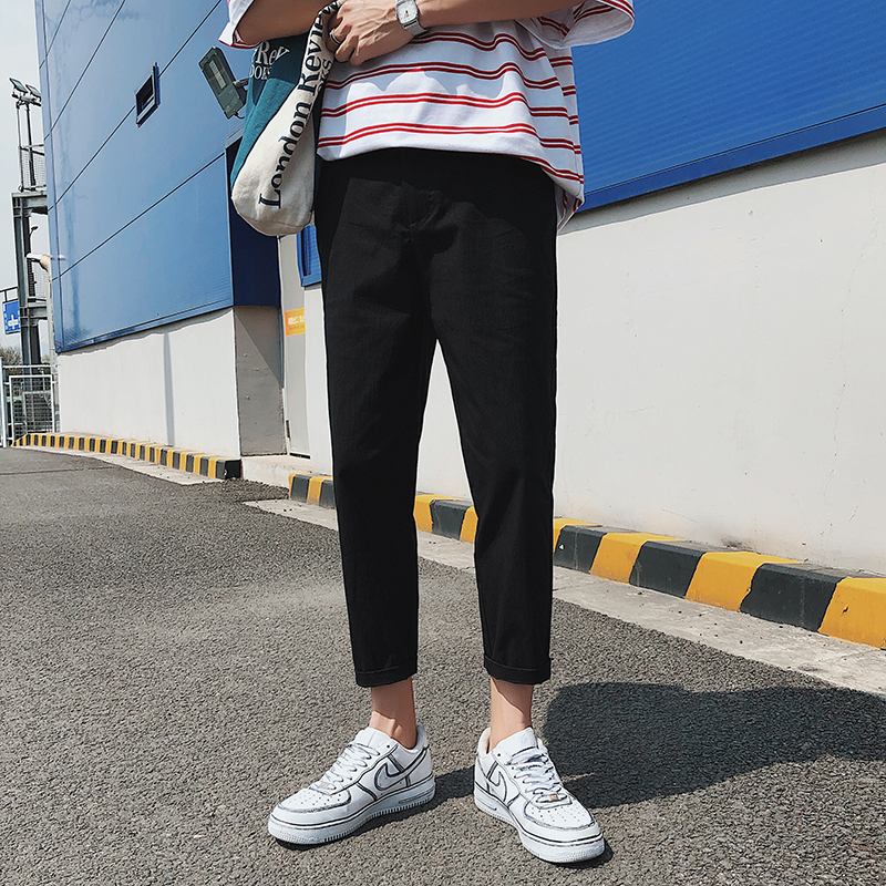 夏款新款港风九分裤男哈伦裤宽松直筒小脚休闲裤青少年日系男裤潮