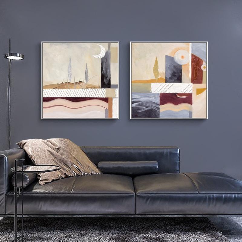 北欧简约抽象装饰画沙后面的挂画玄关油画个性创意现代艺术壁画