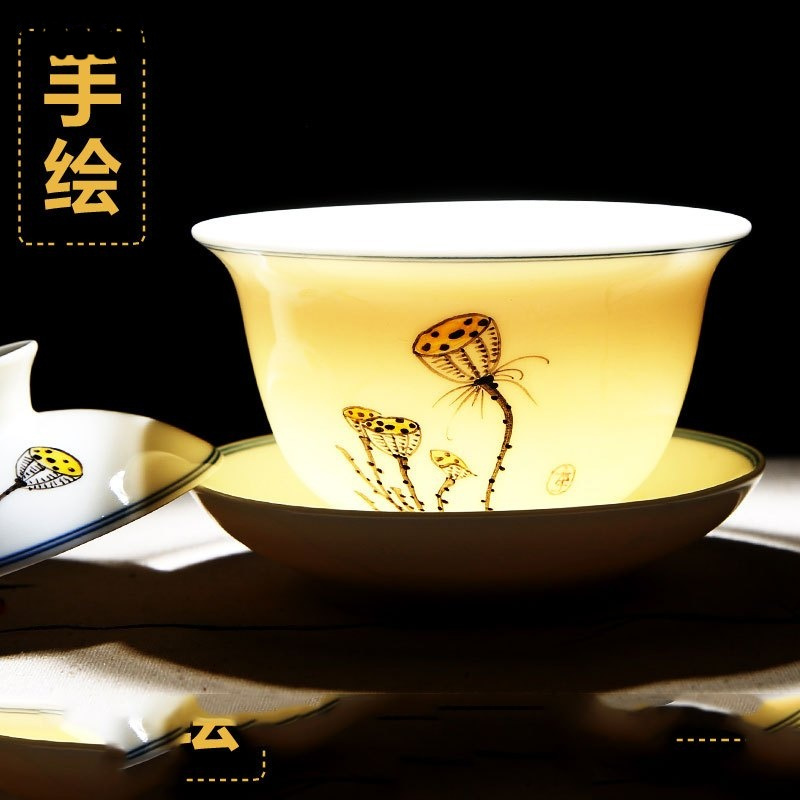 景德镇手绘陶瓷盖碗青花瓷手抓泡茶碗三才碗杯功夫敬茶碗茶杯茶具多色生活日用家庭清洁生活日用家居器皿水具/水杯