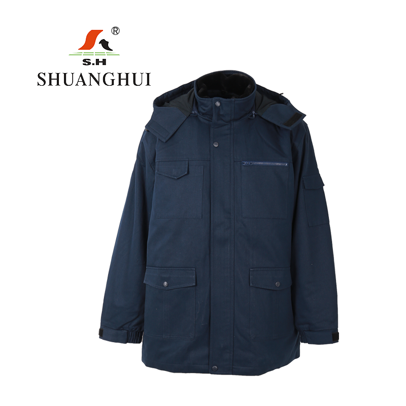 双惠男女款冬季标志工作服上衣SHW-35,填充3M高效暖棉,黑色带毛领活壳155-195高清大图