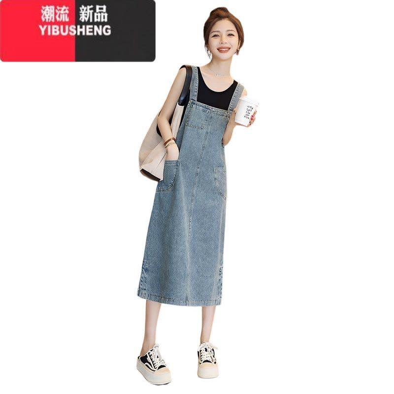 YIBUSHENG2024新款韩系可爱牛仔背带裙女春秋学院风宽松复古中长款连衣裙图片