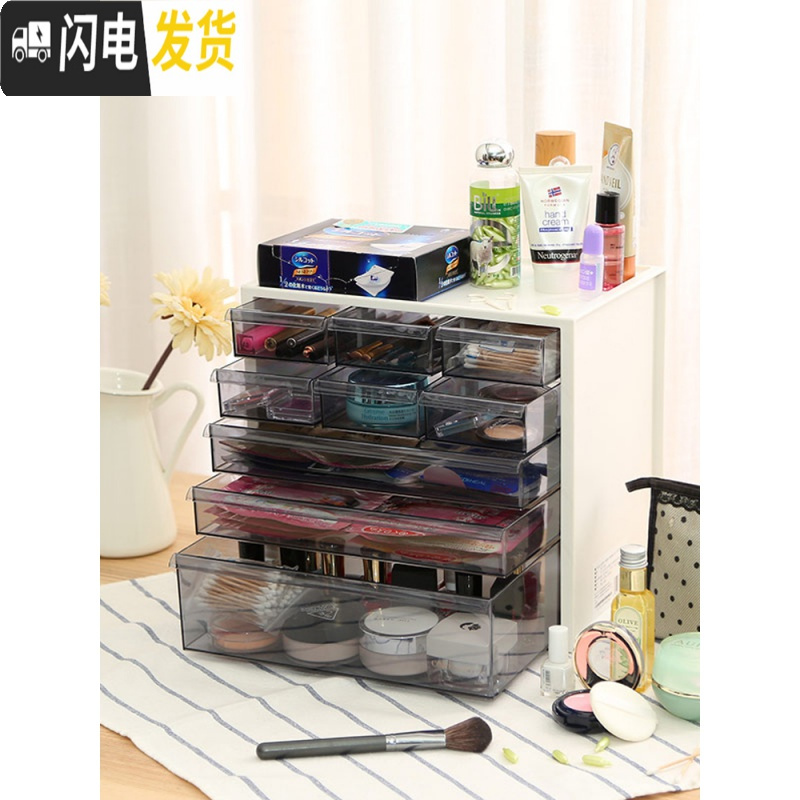 三维工匠 桌面收纳盒抽屉式化妆品整理盒大号创意家用塑料收纳箱高清大图