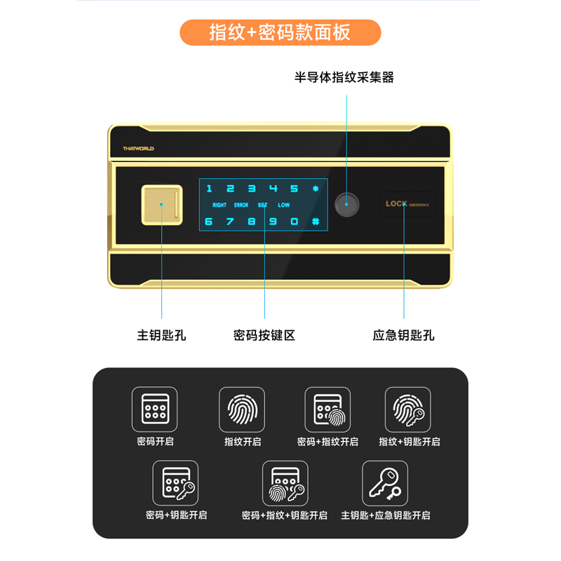 迅迈 [黑色双门指纹+密码+钥匙]37*43*80CM 防盗保险保管箱柜 单位:台 (颜色可选)高清大图