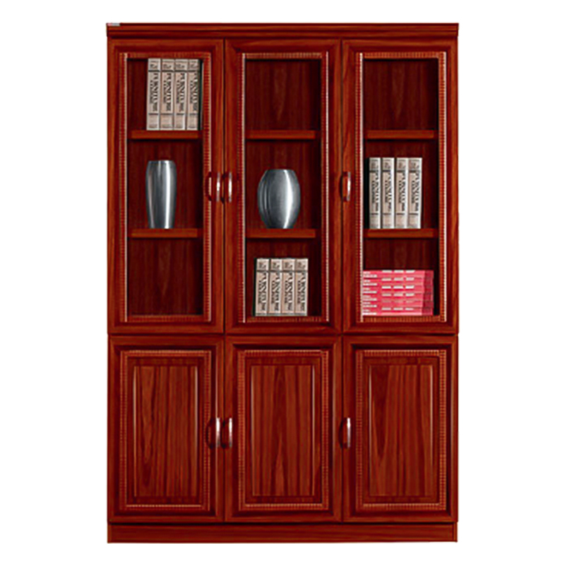 鸿业盛大fsc-811三门书柜办公室柜子文件柜木质资料柜油漆贴实木皮