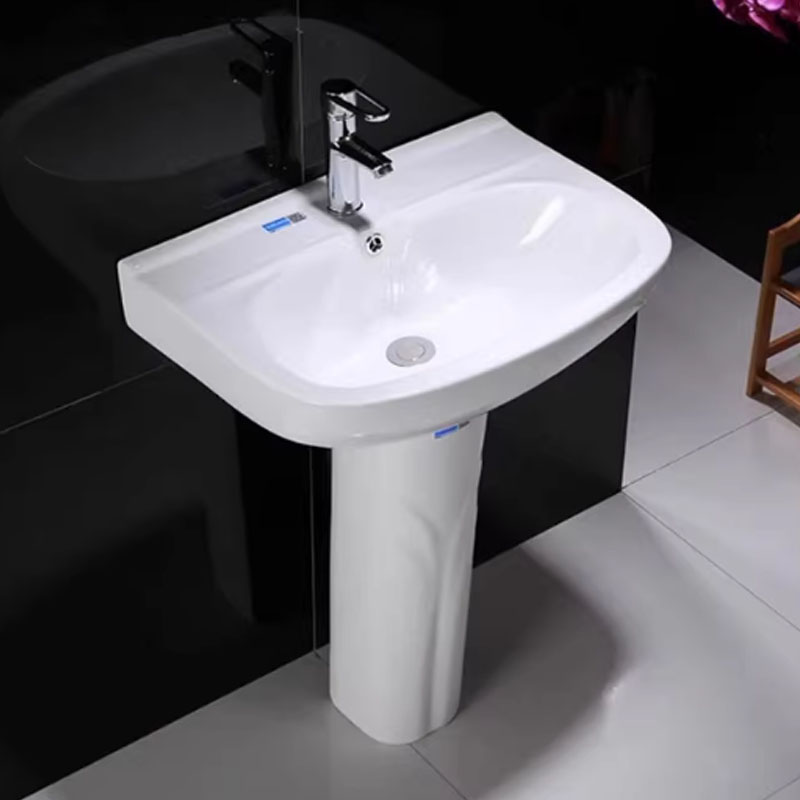 立柱洗手盆陶瓷落地台白色柱盆冷热龙头 单位:个高清大图