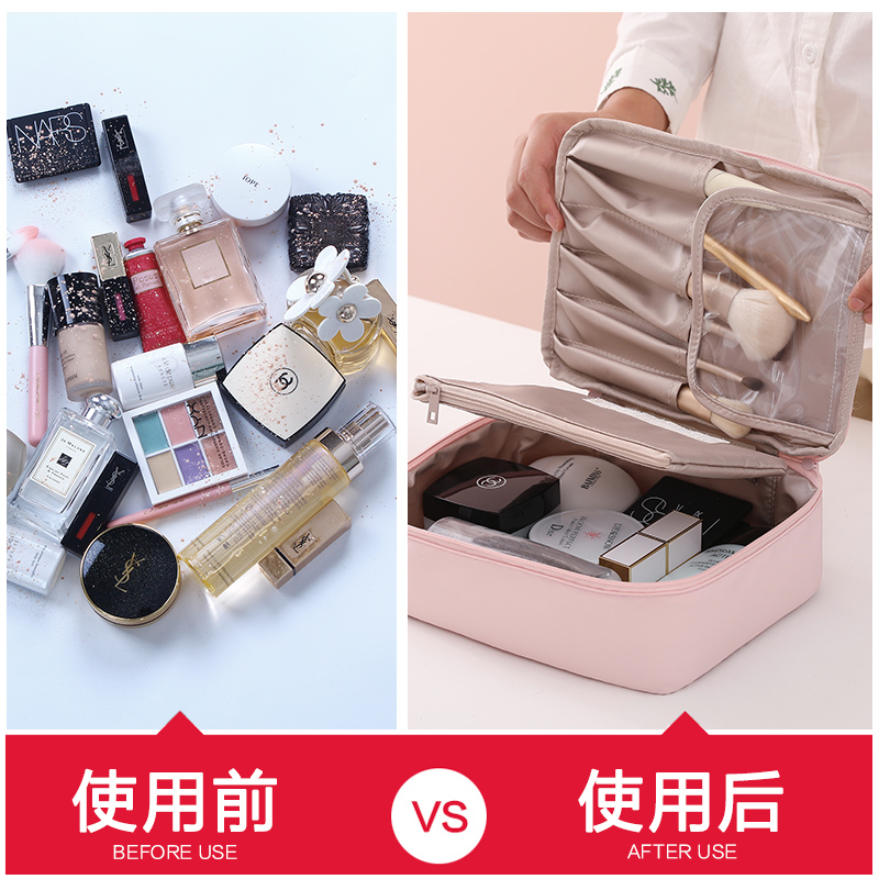 网红化妆包小号便携韩国简约可爱少女心洗漱品收纳盒大容量化妆袋收纳袋 三维工匠高清大图