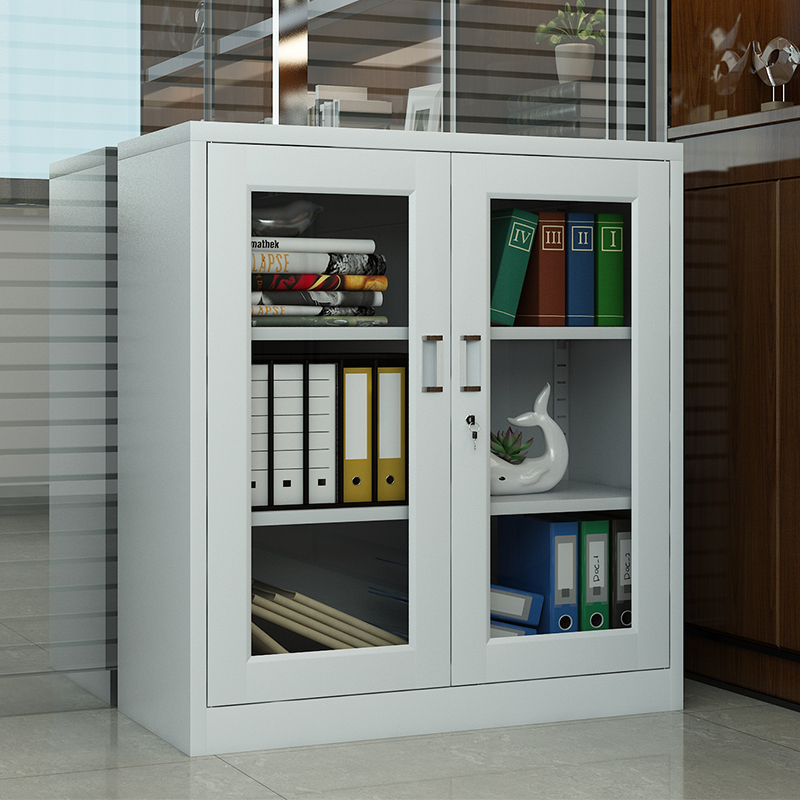 臻远ZY5062307 钢制厚板玻璃门矮柜 90*40*109cm(单位:台)灰白色高清大图