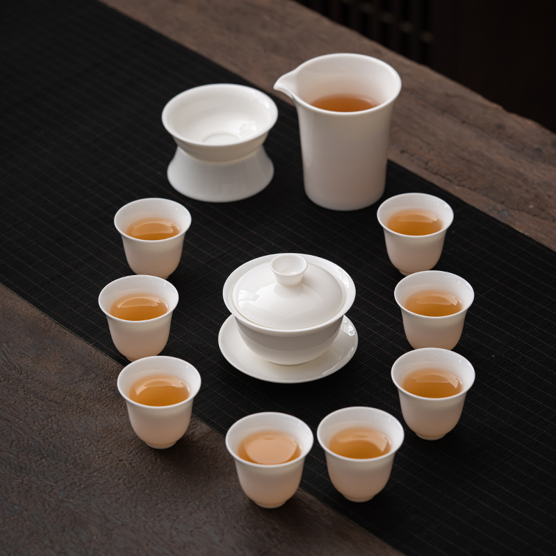 佳德美羊脂玉瓷绽放三才盖碗瓷化陶瓷中国白套组120ML