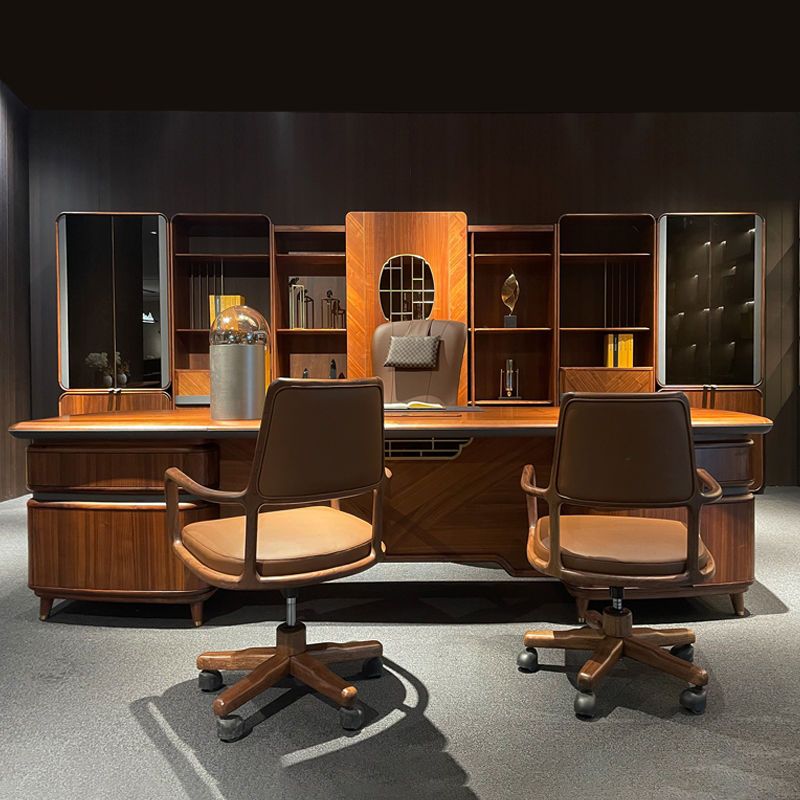 高档意式轻奢老板桌总裁桌全实木老板办公桌董事长办公室大班台