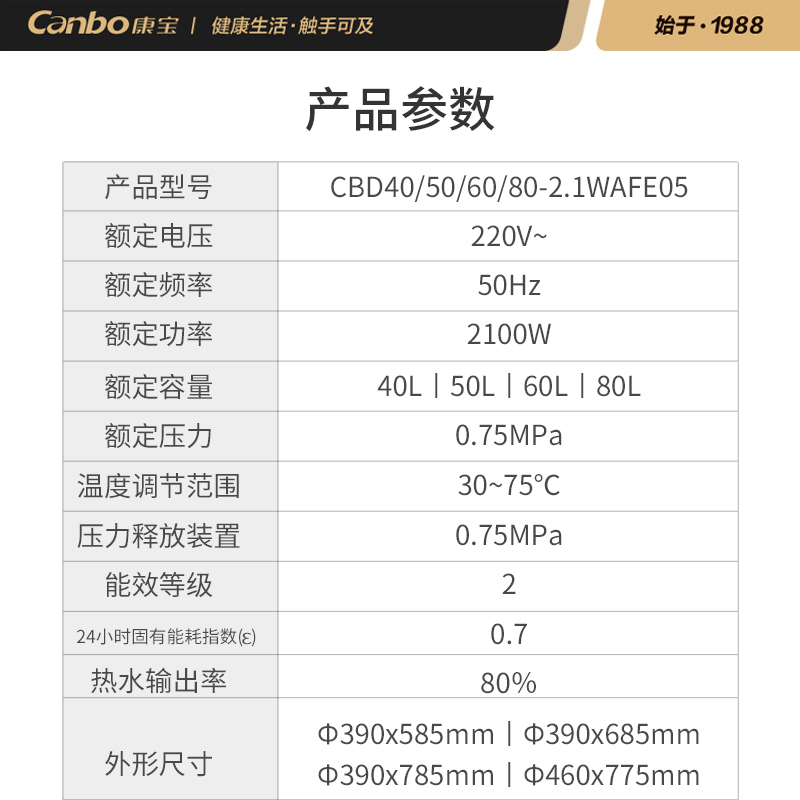 康宝(Canbo)CBD50-2.1WAFE05电热水器50L家用储水式热水器厕所浴室洗手间酒店公寓出租房宿舍热水器