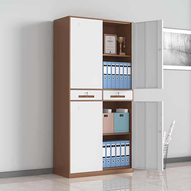 腾焱文件柜咖白铁二斗台高清大图