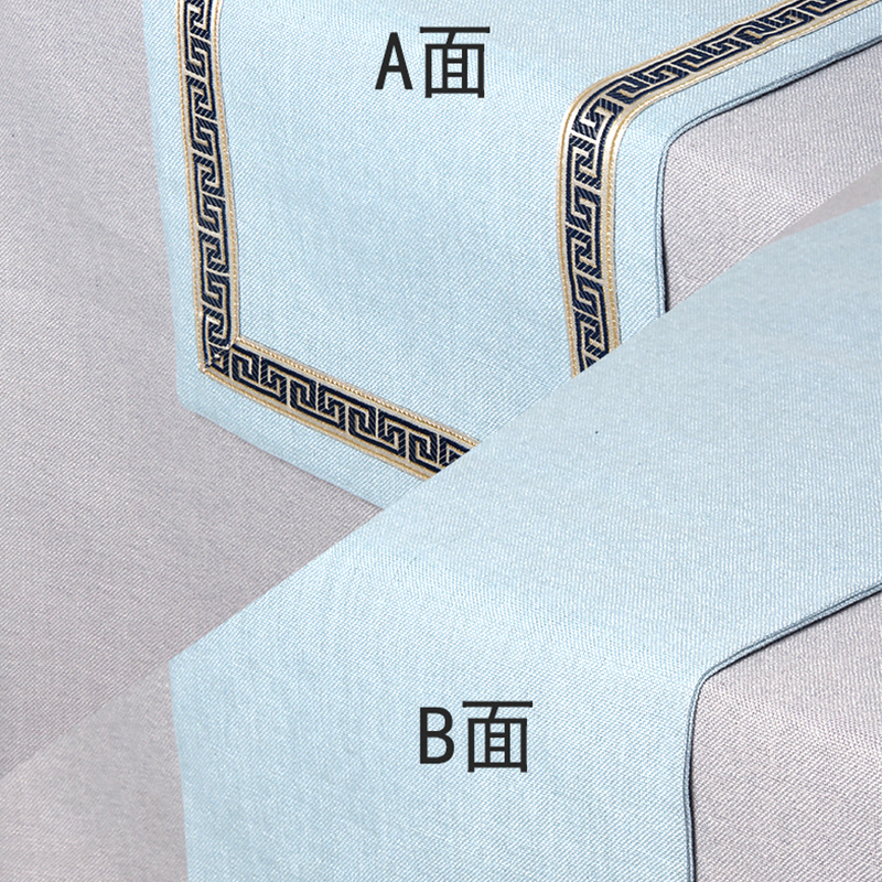 美式桌旗新中式茶旗布禅意席茶几桌布现代简约北欧床旗餐桌茶桌布 蓝绿色 33*220CM(适合1.6米餐桌或茶桌)高清大图