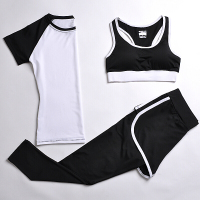 夏季运动套装女瑜伽服运动三件套跑步健身服速干运动短裤背心