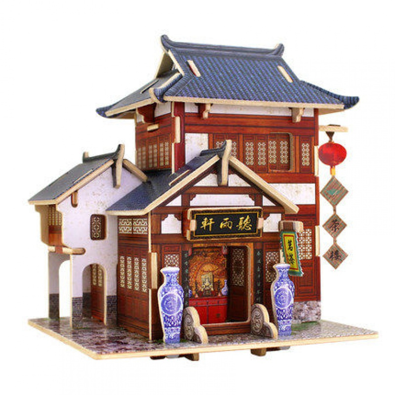 若态科技3d立体拼图模型世界风情木质diy小屋纸模